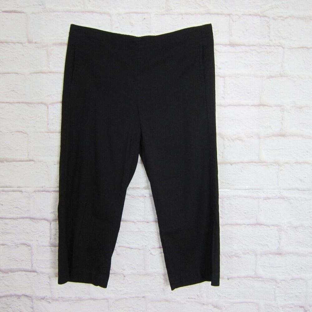 J. Jill Linen Stretch Black Pullon Wide Leg Crop Pants Lagenlook size 18